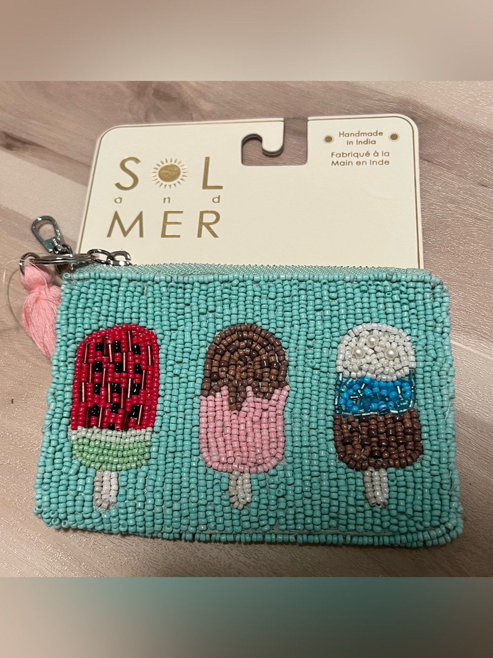 SOL and MER Aqua Beaded Popsicle Coin Pouch